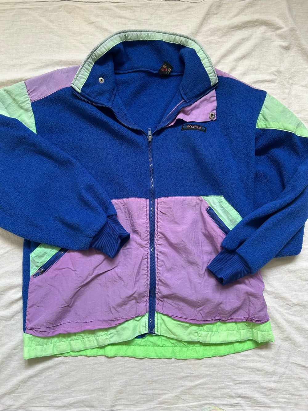Vintage Women’s Colorblock Fleece Jacket in Blue, Purple, Mint
